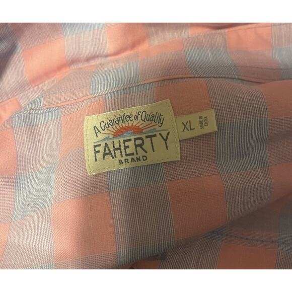 Faherty Men's XL Blue Pink The Movement Plaid Cotton Linen Button Up Shirt EUC - Picture 3 of 4